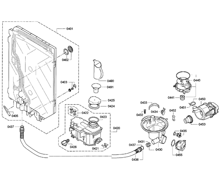 Pump Assy Diagram and Parts List for SGE63E05UC 28 Bosch Dishwasher