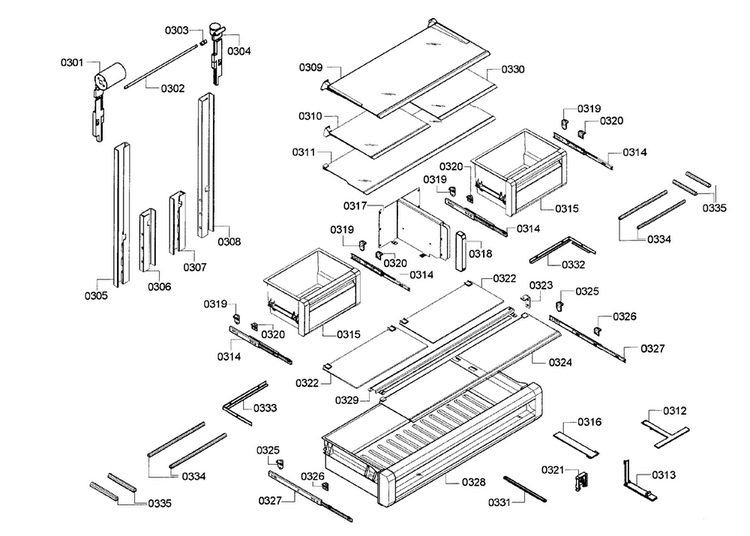 Shelf/drawer Assy Diagram and Parts List for T36IT71NNP 34 Thermador Refrigerator