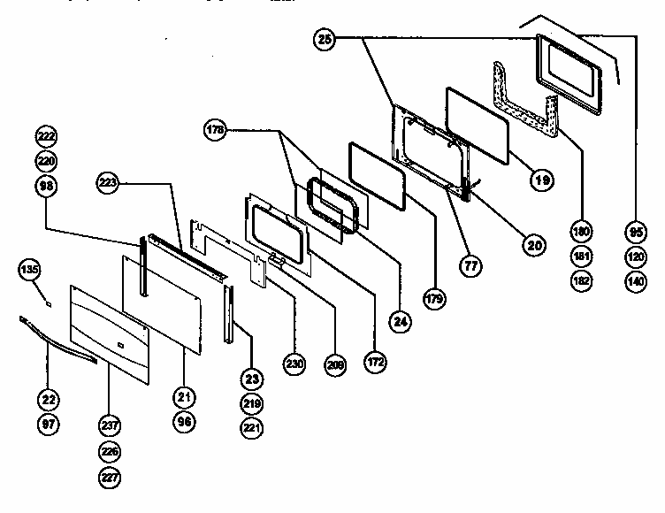 Main Oven Door Assembly Diagram and Parts List for RED30VQ  Thermador Range
