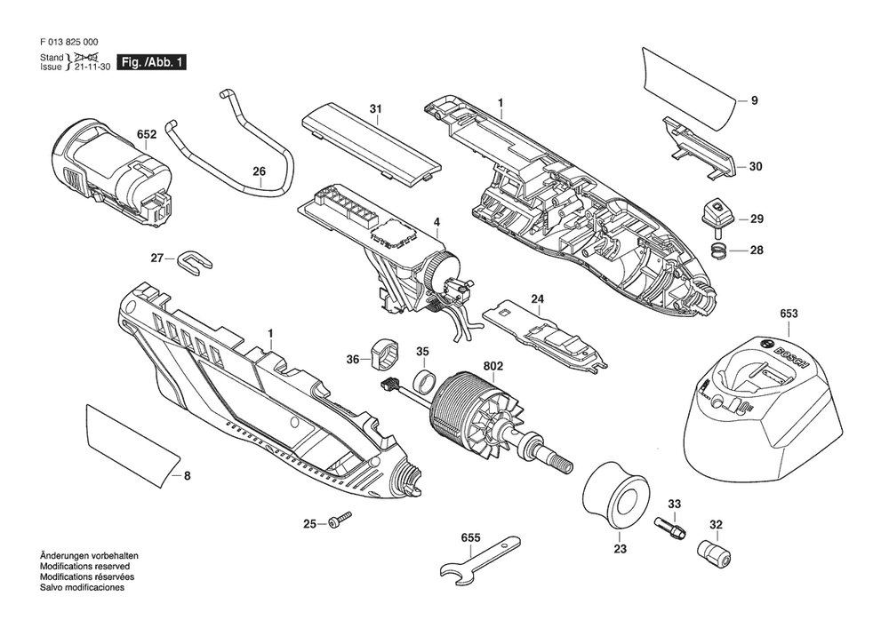 Section 1 Diagram and Parts List for F013825077  Bosch Hammer Drill
