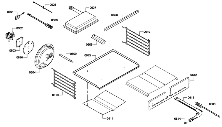 Oven Assy Diagram and Parts List for PRG304GH 01 Thermador Range