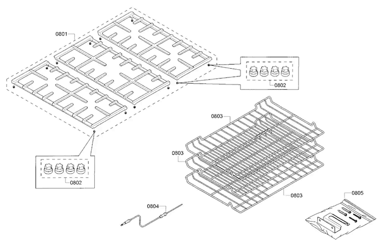Rack Diagram and Parts List for HDI8054U 02 Bosch Range