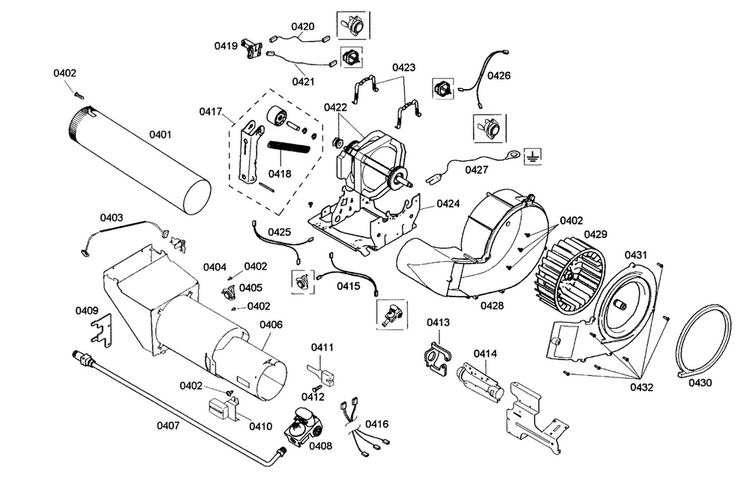 Motor/heater Diagram and Parts List for WTMC552SUC 02 Bosch Dryer