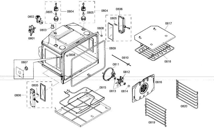 Oven Cabinet Parts Diagram and Parts List for POM301 01 Thermador Microwave