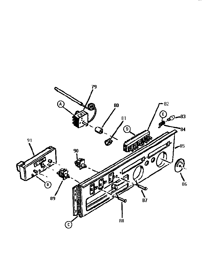 Rear Control Panel Assembly Diagram and Parts List for CT227  Thermador Wall Oven
