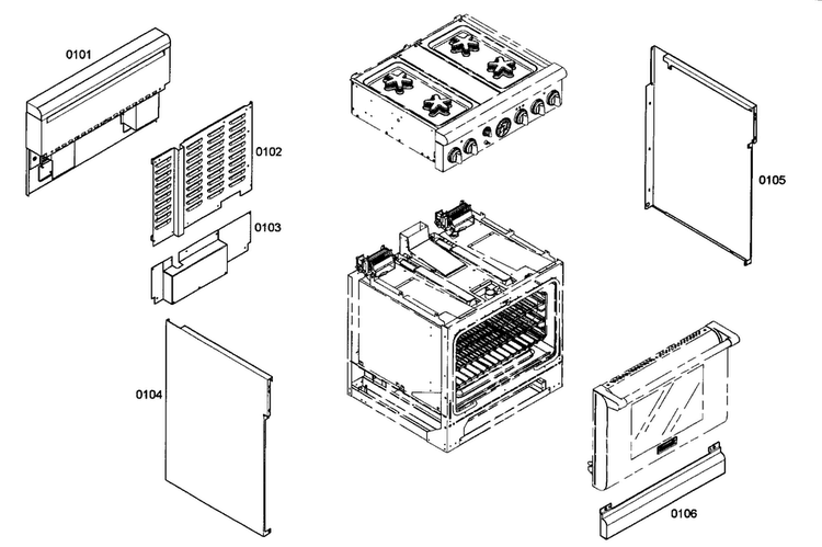 Outside Parts Diagram and Parts List for PRL304EG04  Thermador Range