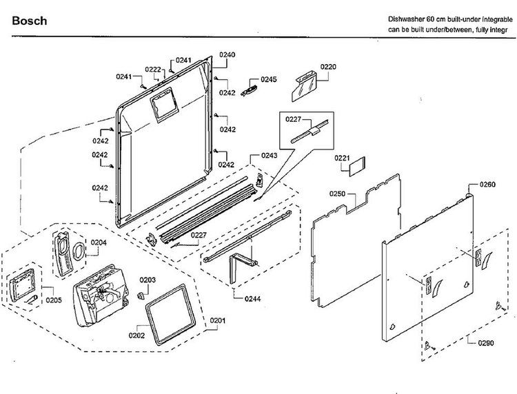 Door Diagram and Parts List for SHVM63W53N 01 Bosch Dishwasher