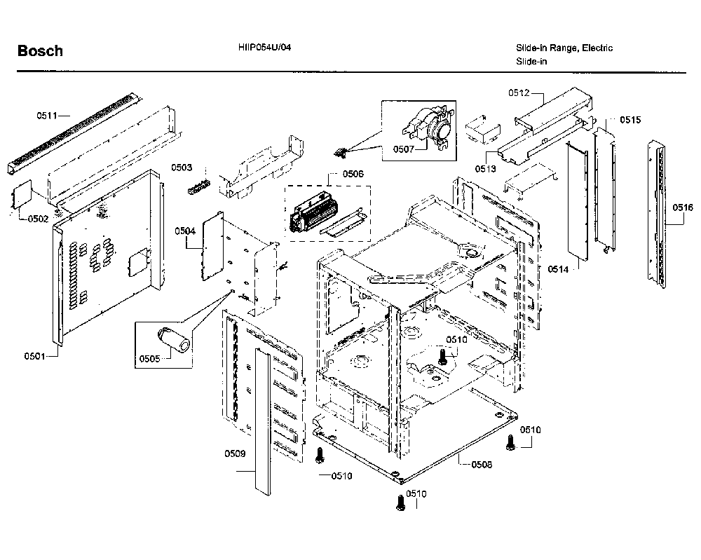 Cavity asy 2 Diagram and Parts List for HIIP054U 04 Bosch Range