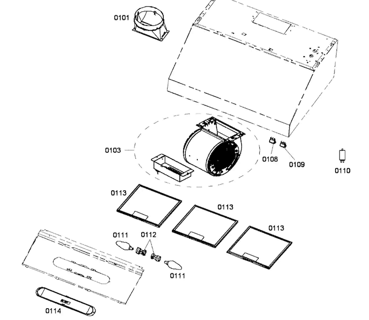 Range Hood Diagram and Parts List for DPH36652UC 01 Bosch Range Hood