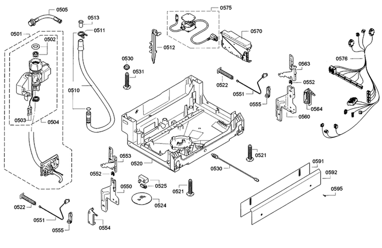 Base Diagram and Parts List for SGE63E06UC 93 Bosch Dishwasher