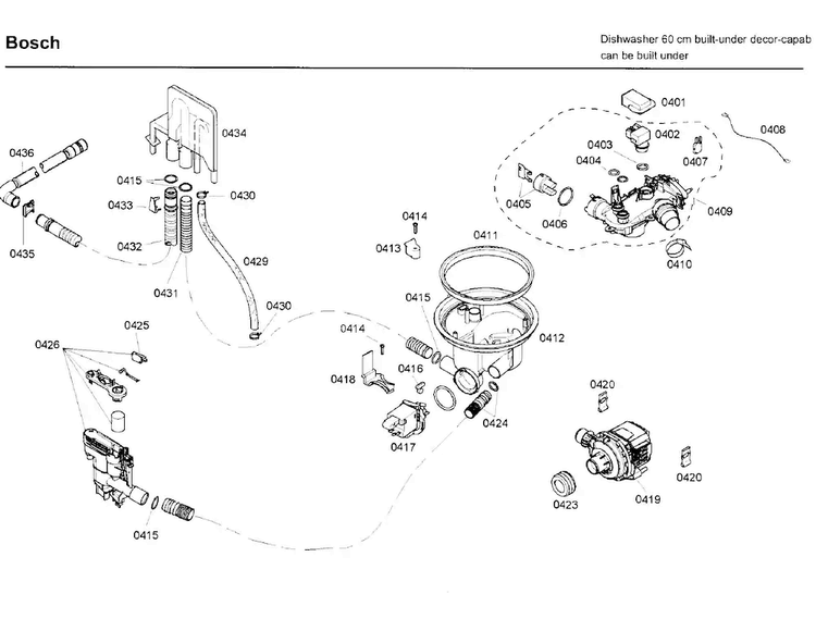 Pump Diagram and Parts List for SHE65P05UC 58 Bosch Dishwasher