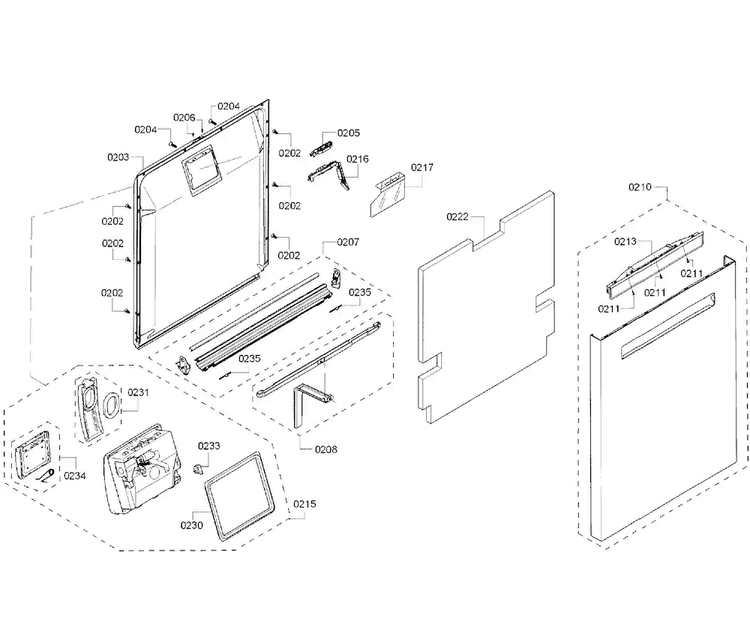 Door Diagram and Parts List for SHP68TL5UC 01 Bosch Dishwasher