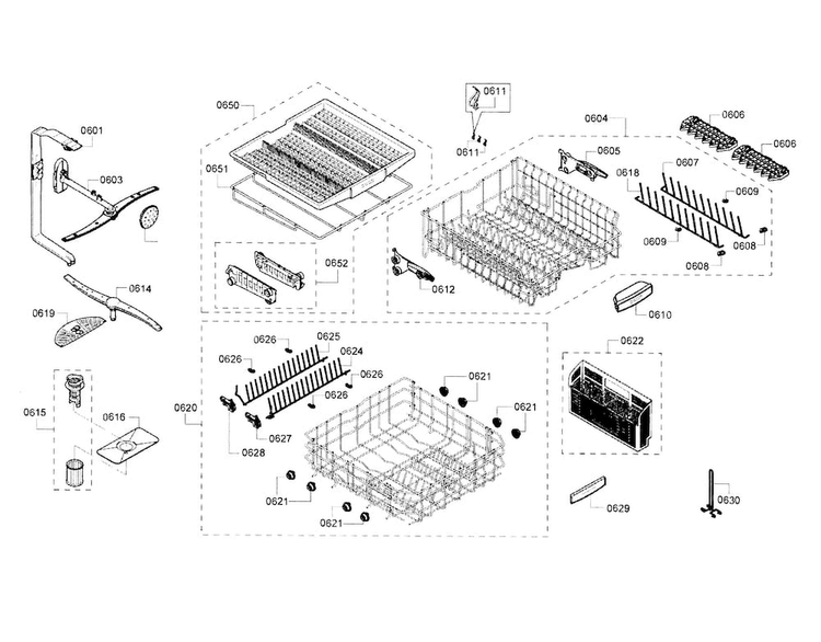 Rack Diagram and Parts List for SHX68T56UC 02 Bosch Dishwasher