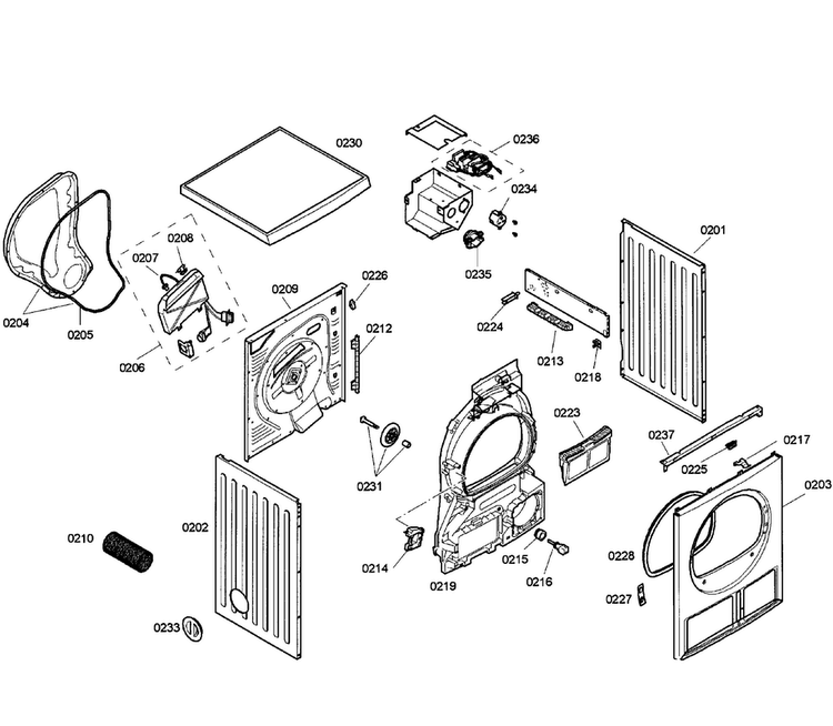 Cabinet Diagram and Parts List for WTV76100US 04 Bosch Dryer