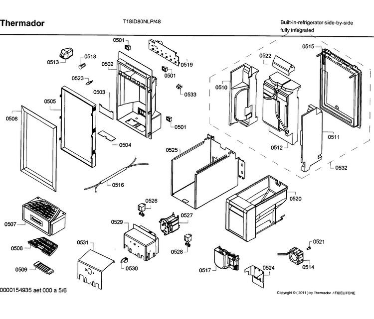 Dispenser Diagram and Parts List for T18ID80NLP 48 Thermador Freezer