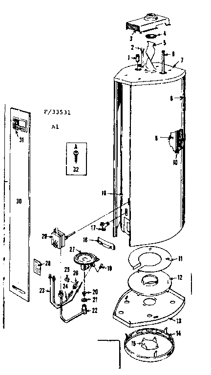 Replacement Parts Diagram and Parts List for 15333561  Kenmore Water Heater