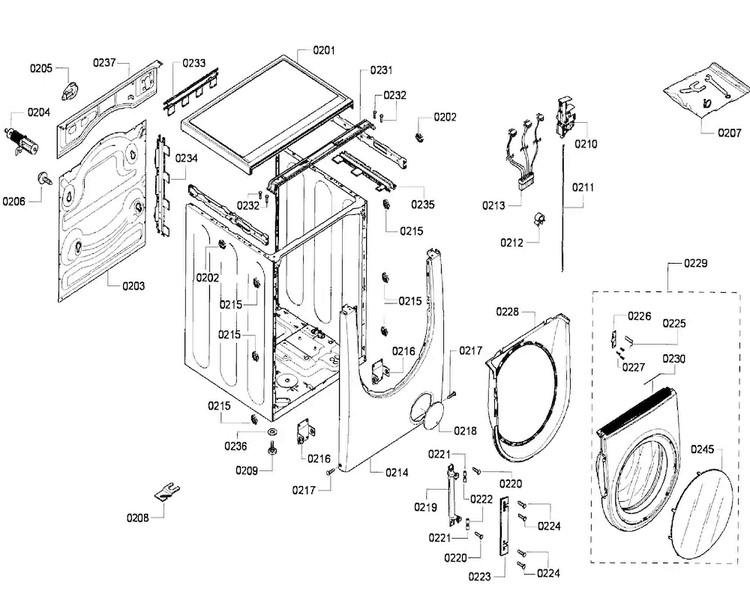 Cabinet Diagram and Parts List for WFMC5801UC 16 Bosch Washer