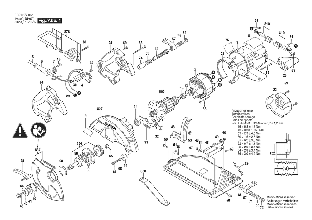 Section 1 Diagram and Parts List for CS10-M 0601672062 Bosch Circular Saw