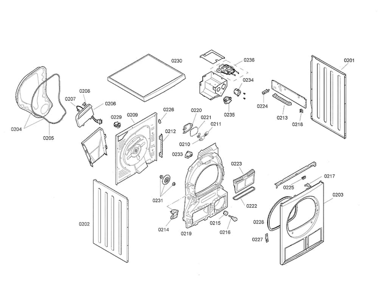 Cabinet Diagram and Parts List for WTE86300US 02 Bosch Dryer