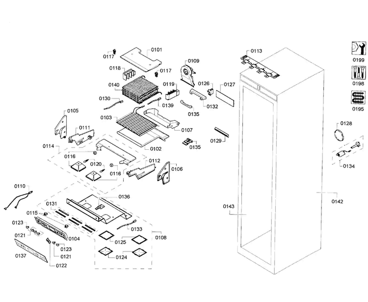 Cabinet Parts Diagram and Parts List for T24ID80NLP 47 Thermador Freezer