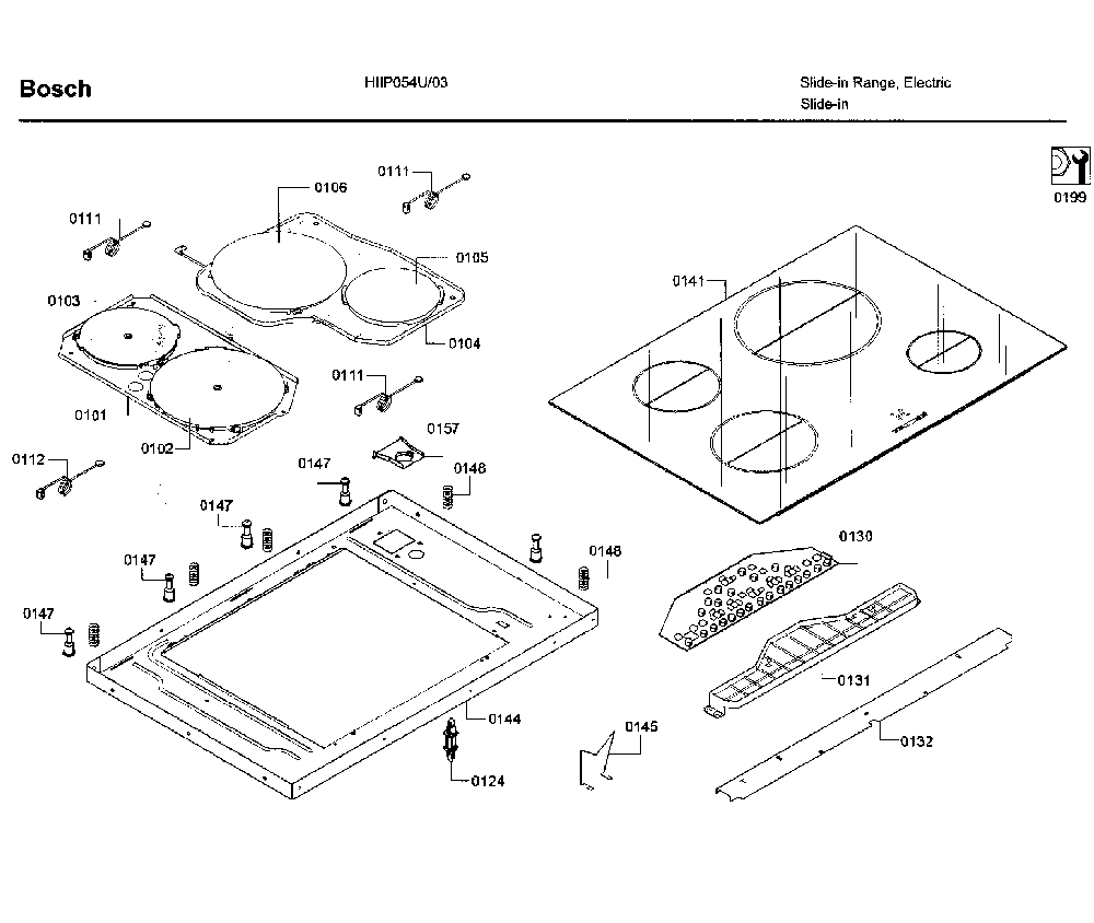 Cooktop asy Diagram and Parts List for HIIP054U 03 Bosch Range