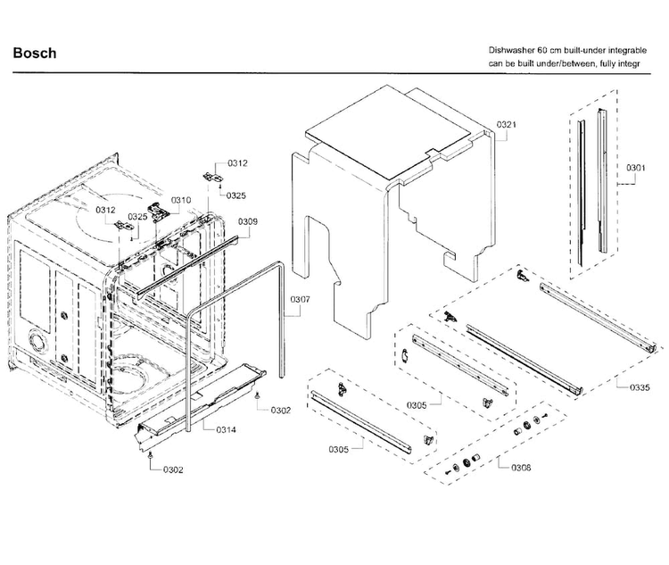 Frame Parts Diagram and Parts List for SHV68TL3UC 07 Bosch Dishwasher
