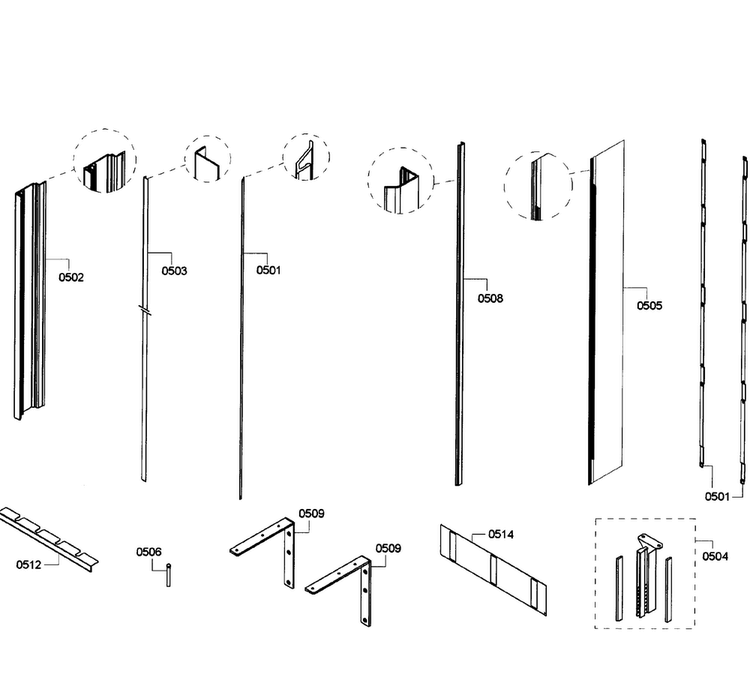 Framing Diagram and Parts List for T24IF70NSP 45 Thermador Freezer