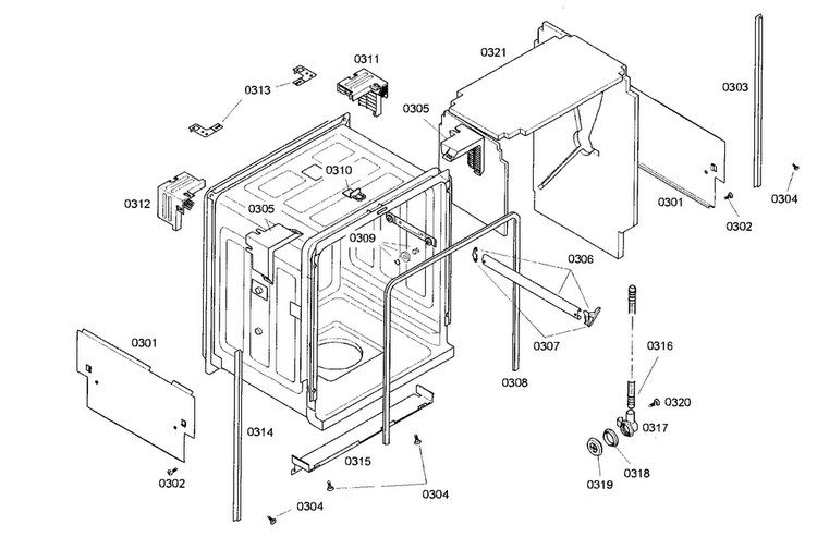 Cabinet Assy Diagram and Parts List for SHE46C02UC 33 Bosch Dishwasher