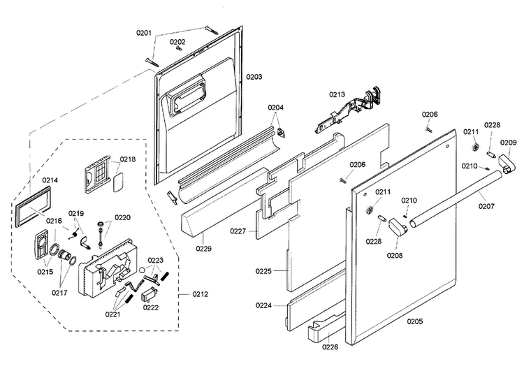 Door Diagram and Parts List for DWHD94EP 53 Thermador Dishwasher