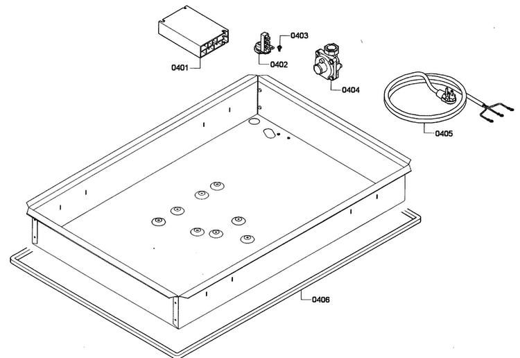 Cabinet Diagram and Parts List for NGM3054UC 01 Bosch Cooktop