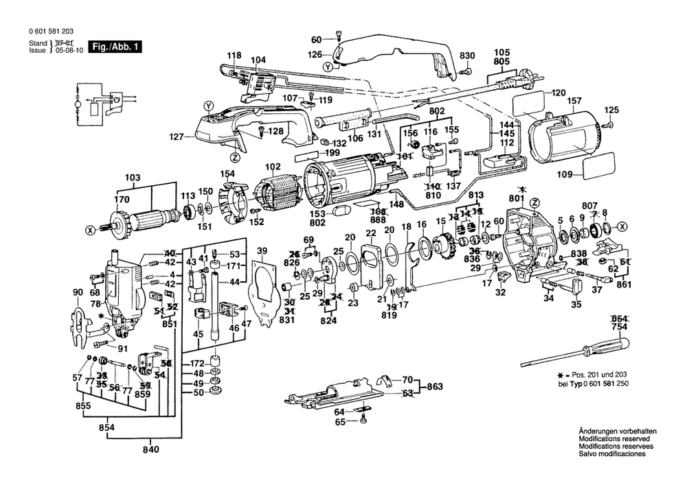 Section 1 Diagram and Parts List for 0601581262  Bosch Jig Saw