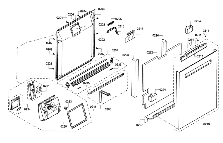 Door Diagram and Parts List for SHP7PT55UC 01 Bosch Dishwasher