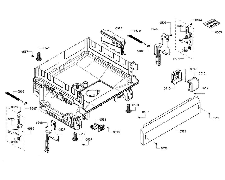 Base Section Diagram and Parts List for SHX6AP02UC 05 Bosch Dishwasher