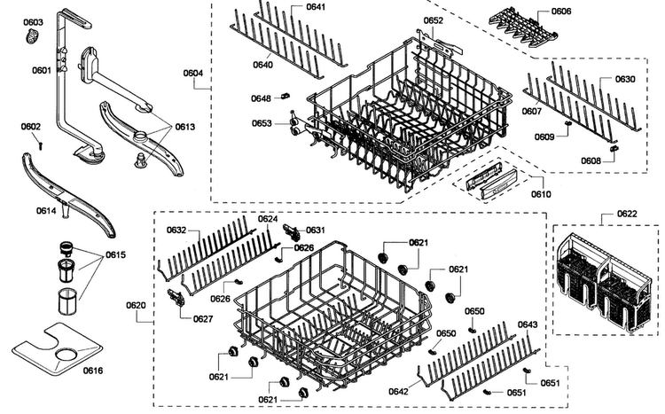 Racks Assy Diagram and Parts List for SHE55M12UC 59 Bosch Dishwasher
