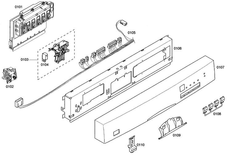 Panel Assy Diagram and Parts List for SHE44C02UC 38 Bosch Dishwasher