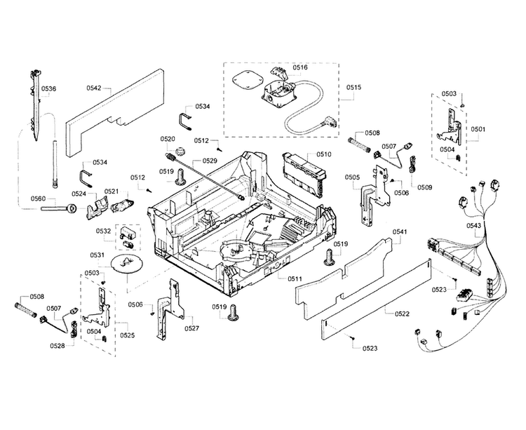 Base Diagram and Parts List for SHE68T55UC 02 Bosch Dishwasher
