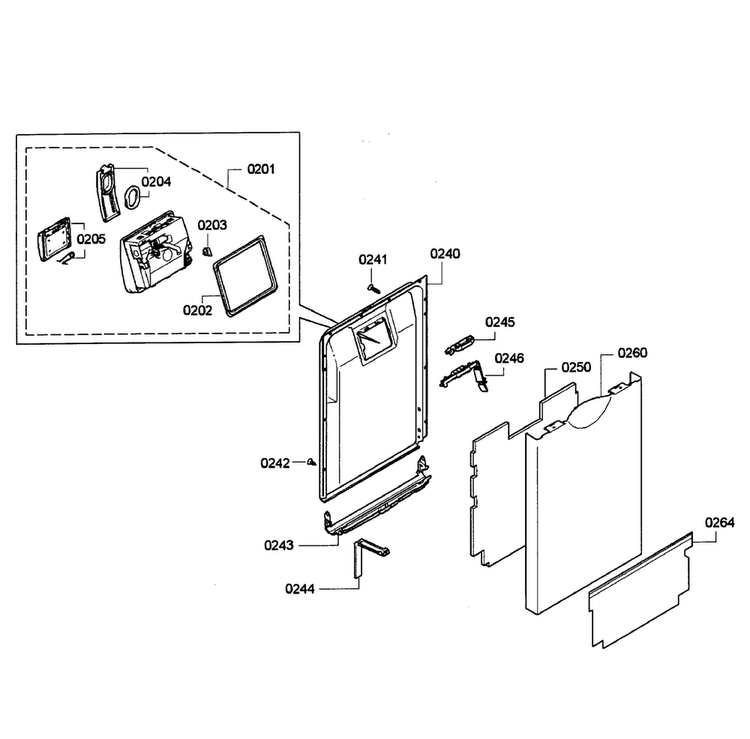 Door Assy Diagram and Parts List for SPE5ES55UC 01 Bosch Dishwasher