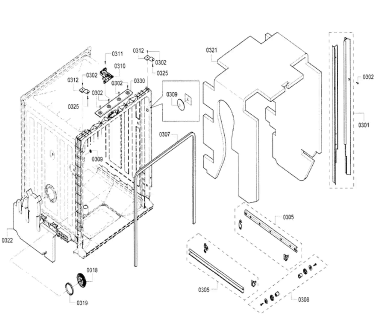 Cabinet Diagram and Parts List for SHX4ATF5UC 21 Bosch Dishwasher
