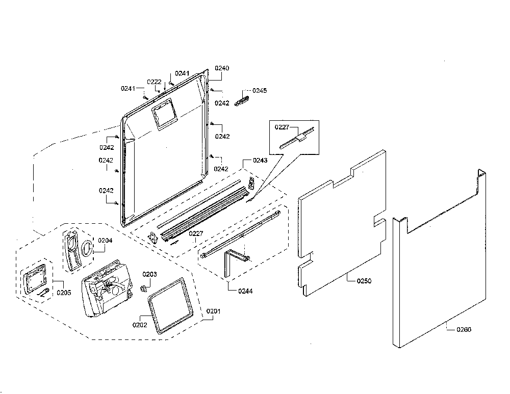 Door/dispenser Diagram and Parts List for SHE863WF5N 01 Bosch Dishwasher