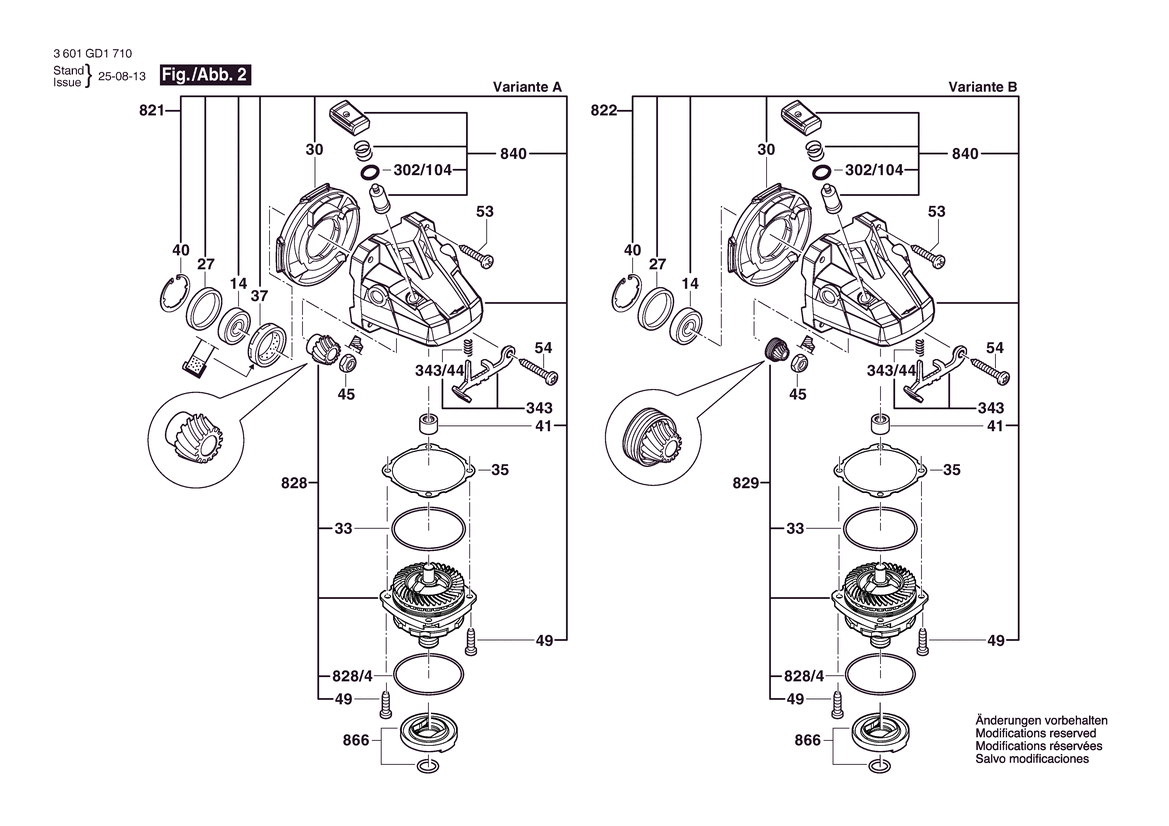 Figure 10 Diagram and Parts List for 3601GD1A10 GWS12-450PBD Bosch Angle Grinder