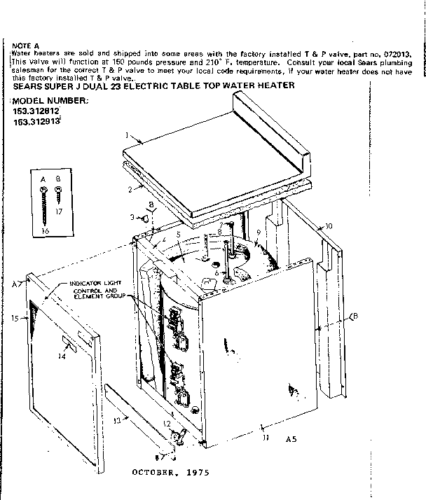Non-functional Replacement Parts Diagram and Parts List for 153312812  Kenmore Water Heater