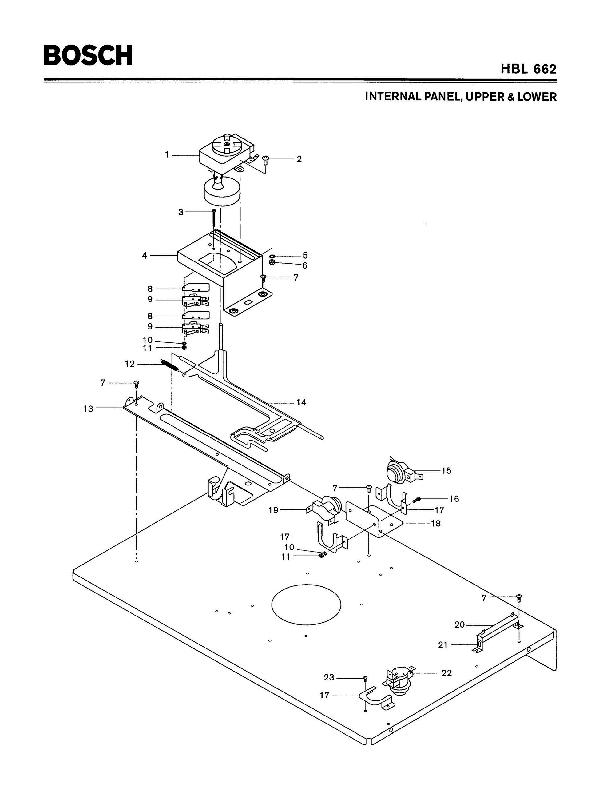 04 - INTERNAL PANEL, UPPER & LOWER Diagram and Parts List for HBL662  Bosch Range