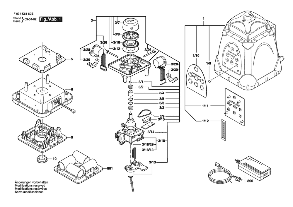 Section 1 Diagram and Parts List for 3150G F034K6160J Bosch Laser Level
