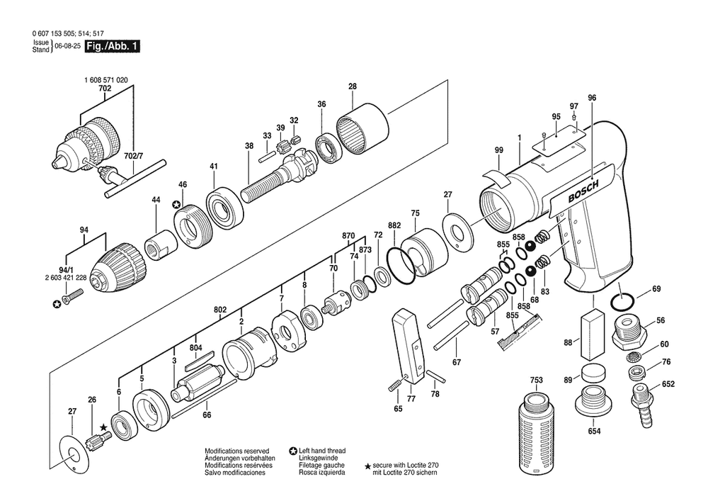 Section 1 Diagram and Parts List for 0607153514  Bosch Drill