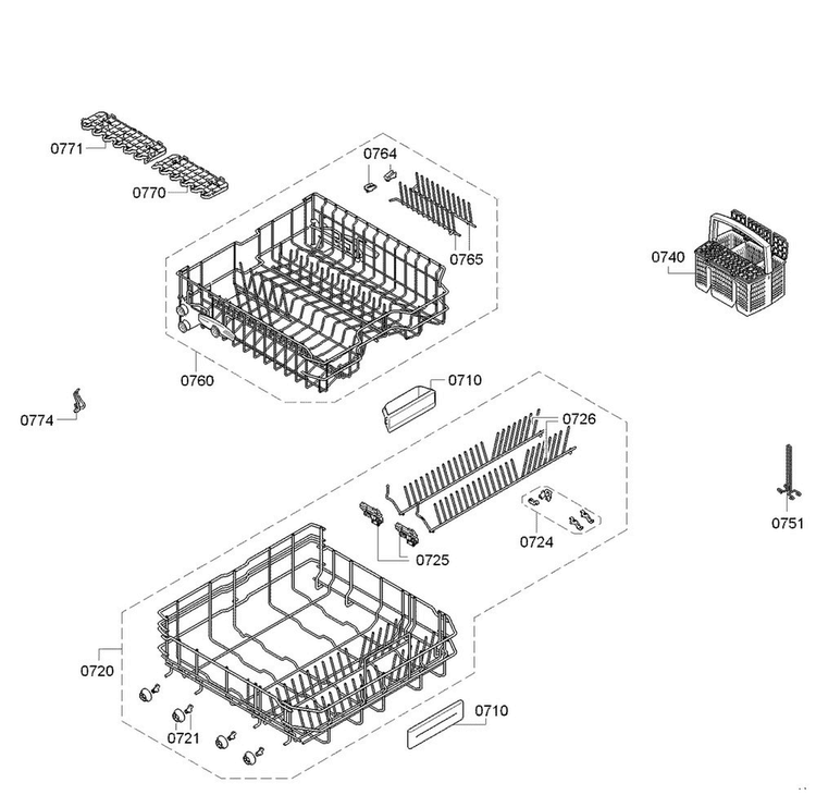 Baskets Diagram and Parts List for SGX68U55UC 98 Bosch Dishwasher