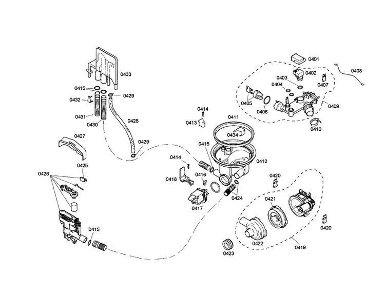 Pump/sump/heater Diagram and Parts List for SHX43M02UC 48 Bosch Dishwasher