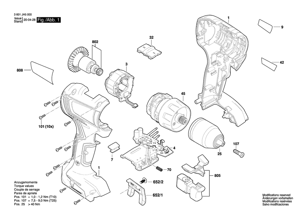 Diagram 1 Diagram and Parts List for GSR18V-50 3 601 JH5 001 Bosch Cordless Drill