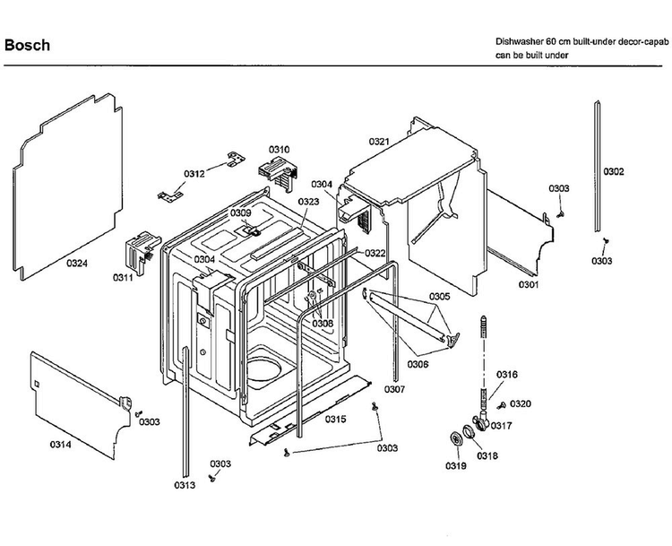Tub Diagram and Parts List for SHE66C02UC 38 Bosch Dishwasher