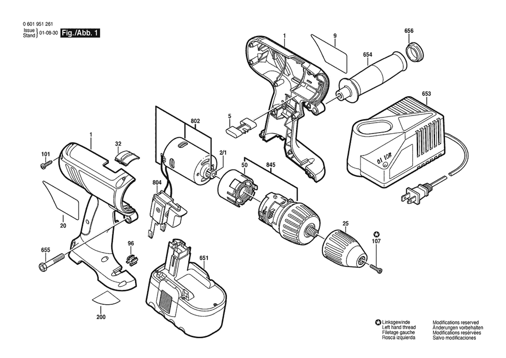 Section 1 Diagram and Parts List for GSR18VE2SBPT 0601951364 Bosch Screwdriver