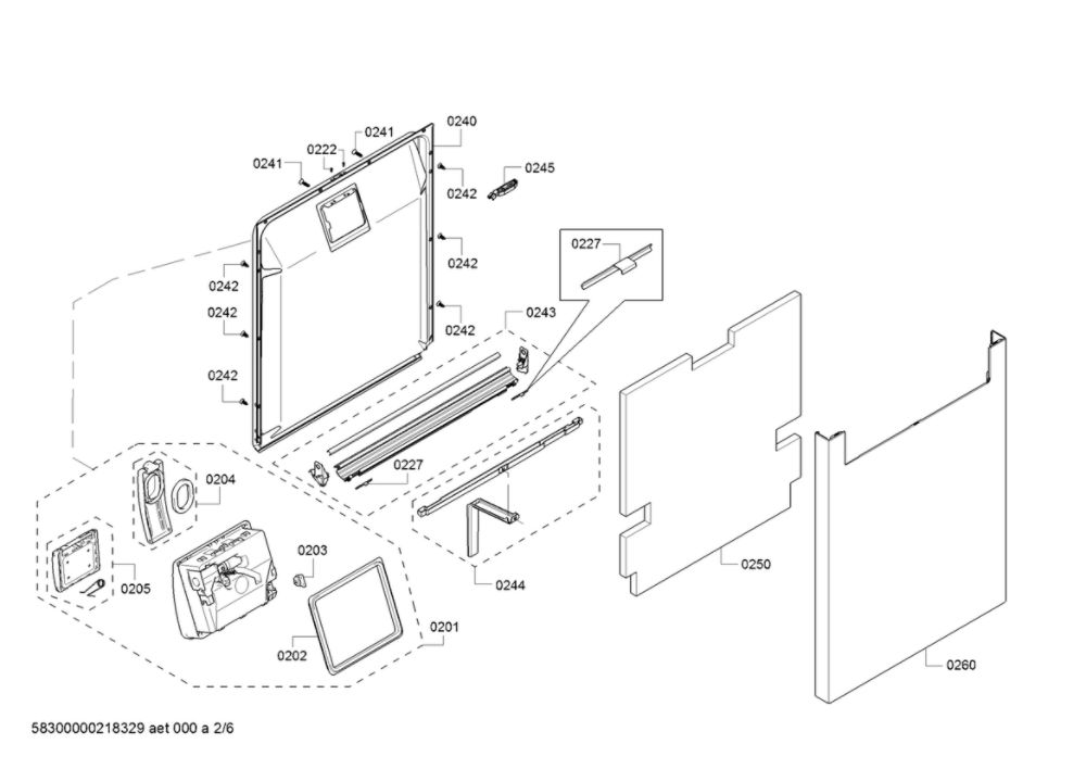 Door/Dispenser Diagram and Parts List for SHEM63W55N 13 Bosch Dishwasher